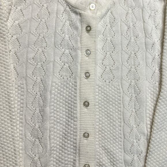 Vintage 60s Waffle Cable Knit Textured Cardigan Sweater White Button Up Cottage - Picture 3 of 4
